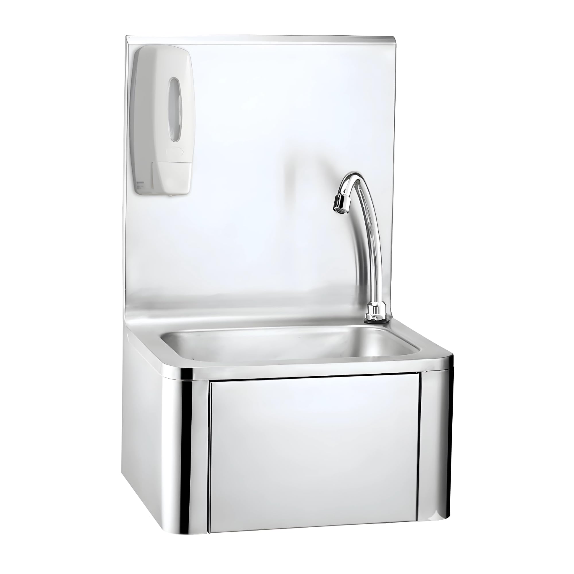 Lave-Mains INOX à Commande Fémorale avec Distributeur de Savon - sans Contact - Eau Froide – Compact