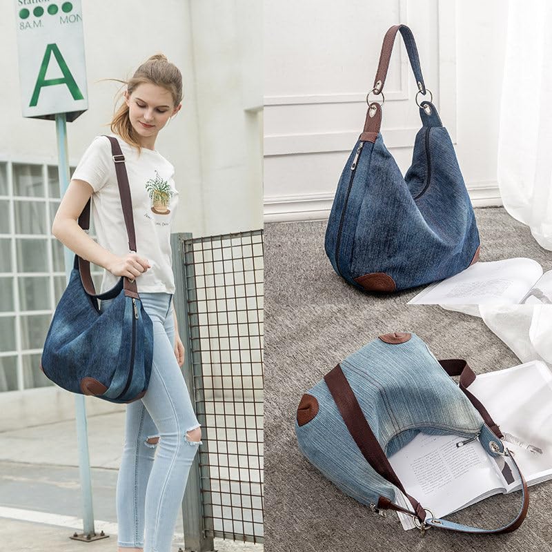 Bolso Hobo de Denim para Mujer con Múltiples Bolsillos miniatura 3