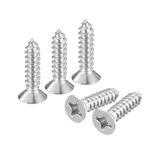uxcell Tornillos de chapa de cabeza plana #12x78", 25 tornillos de madera Phillips Drive Tornillos de acero inoxidable 304 Autoperforantes