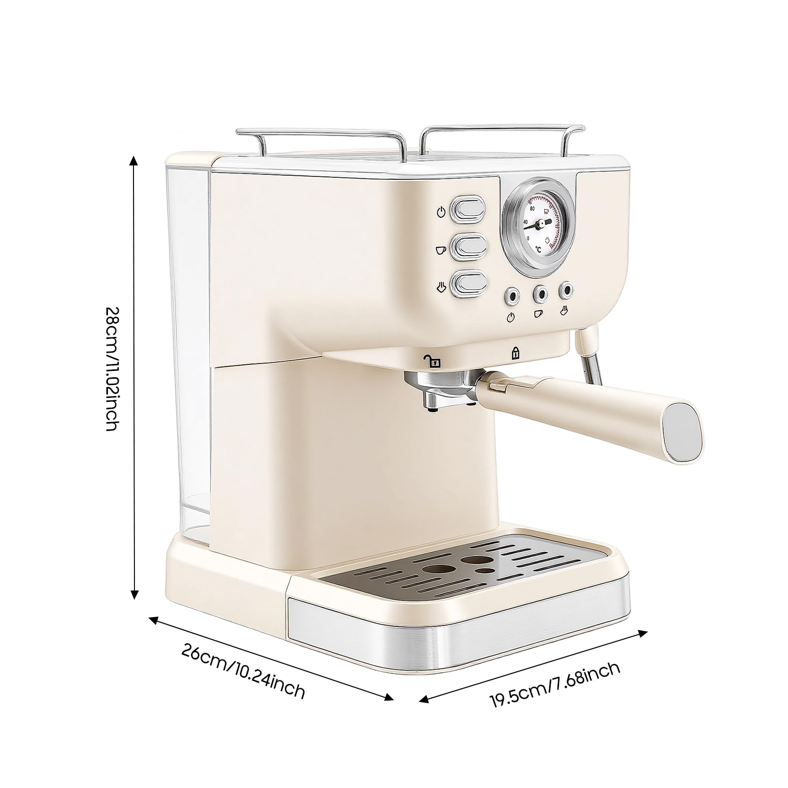 Macchina da caffè espresso semiautomatica da 1050 W, con montalatte, compatta, per caffè espresso e tostapane, 20 bar, serbatoio dell'acqua da 1,5 l