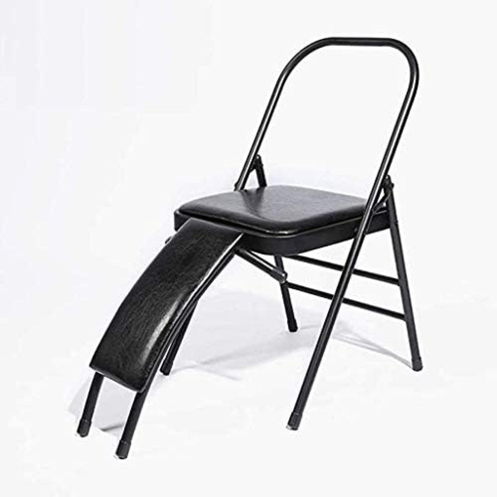 Sedia Yoga Pieghevole con Supporto Lombare, Strumento Ausiliario per Sedia Yoga in Tubo d'Acciaio Rimovibile da 23 Mm, Sedia Yoga con Panca per Inversione del Corpo Bilanciata,Ecopelle Nera,Serene