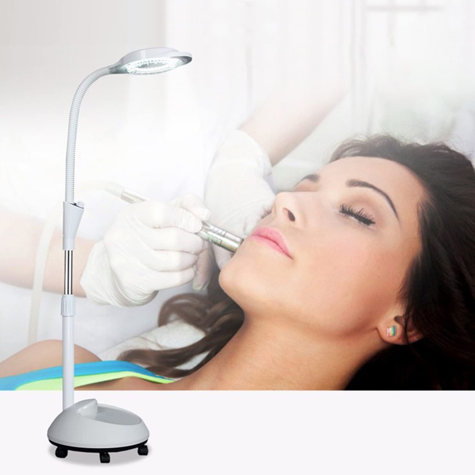 Aioneer 8X Beauty Magnifier Vertical Floor Stand Lamp Makeup Tattoo Led Lamp Adjustable Rolling Salon Spa Beauty Makeup Skincare Nail Tattoo Light Magnifying Tool