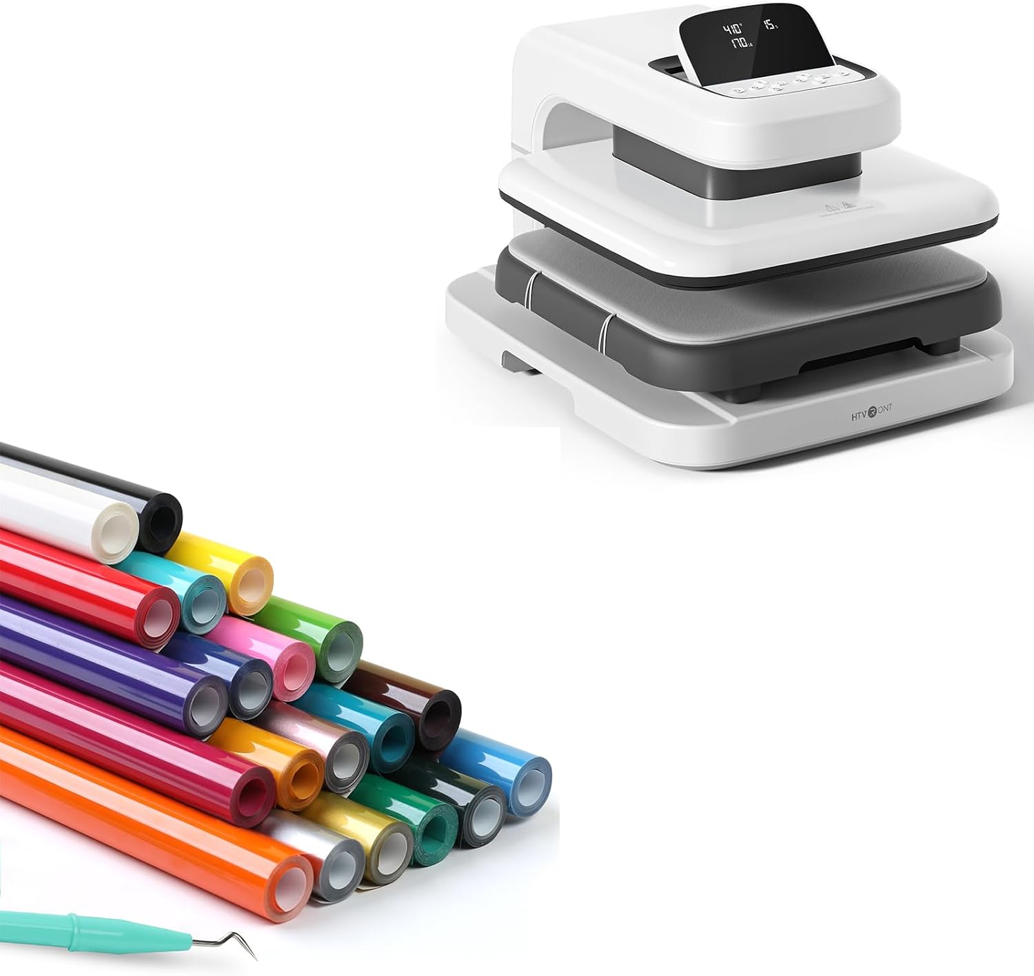 Prensa Térmica Automática HTVRONT 2, Blanca, con Vinilo de Transferencia