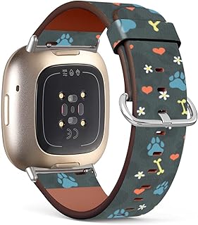 Mingdao Compatible with Fitbit Sense 2 / Sense/Versa 4 / Versa 3 Patterned Leather Replacement Band (Love Hearts And Dogs Paw Prints)