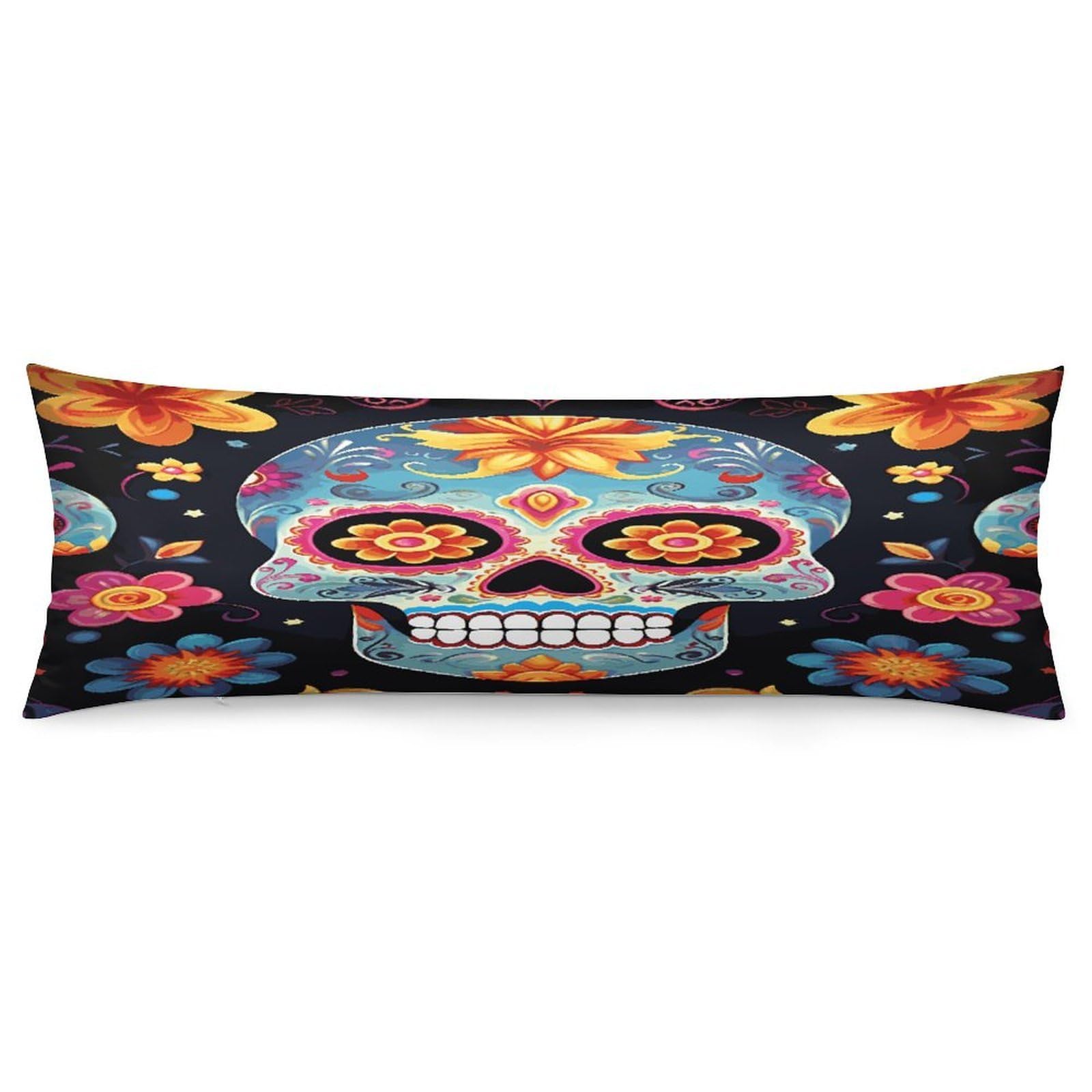 Sugar Skulls Pillowcase Decorative Long Body Pillow Case Soft Breathable Body Pillow Cover Modern Large Pillowcase Cute Body Pillow Pillowcases for Bedroom Couch 18.9 X 53 Inch