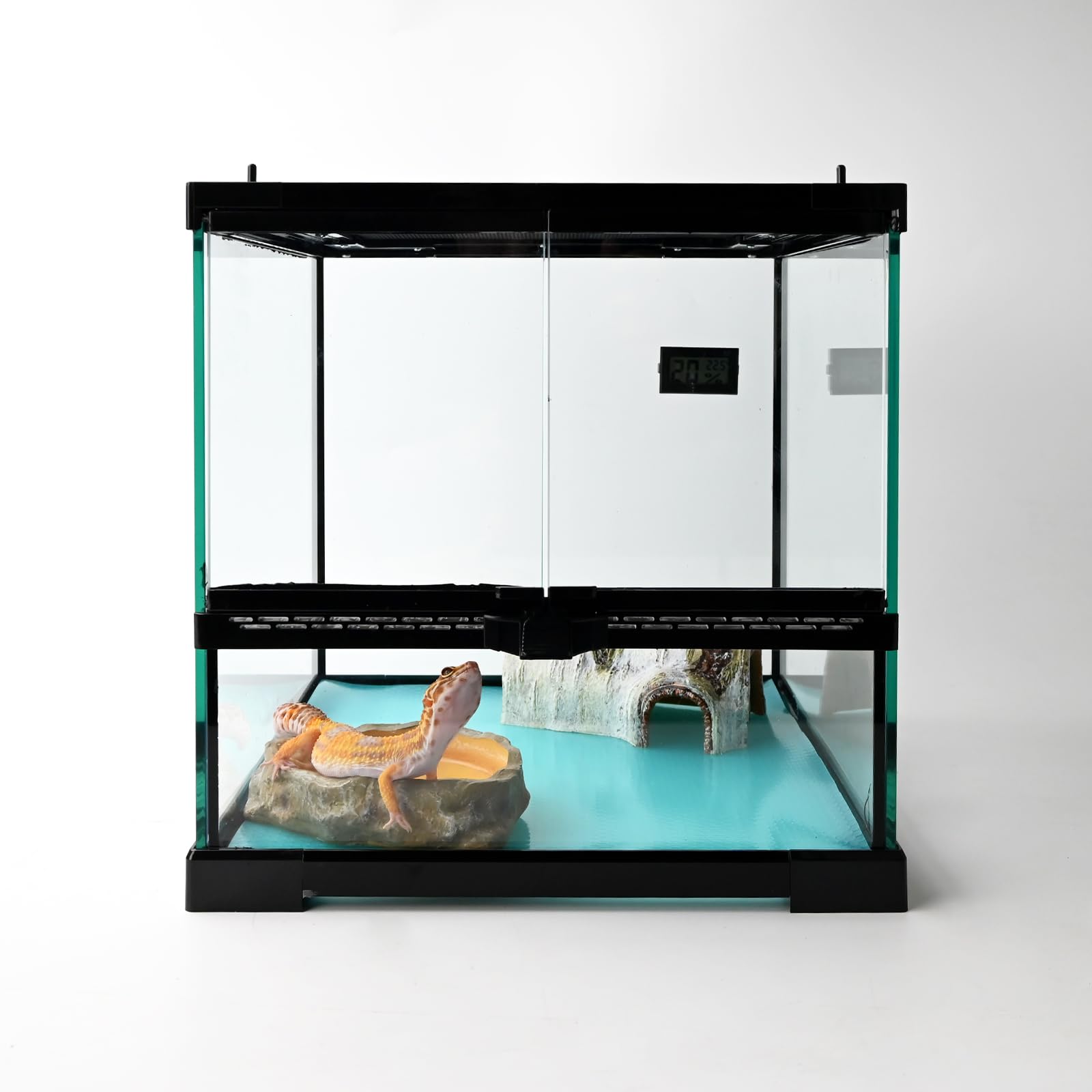 Tanque de vidrio para reptiles de 12 x 12 x 12 pulgadas, hábitat de terrario con puerta de doble bisagra y ventilación de pantalla superior para dragón barbudo, lagarto, geco leopardo,