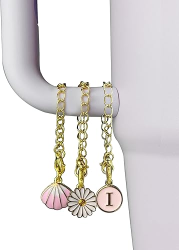 Miniatura 3 de vuicci 3 piezas de cadenas de cartaconchagirasol, accesorios para vaso Stanley de 3040 onzas con asa, identificación con nombre inicial y mango