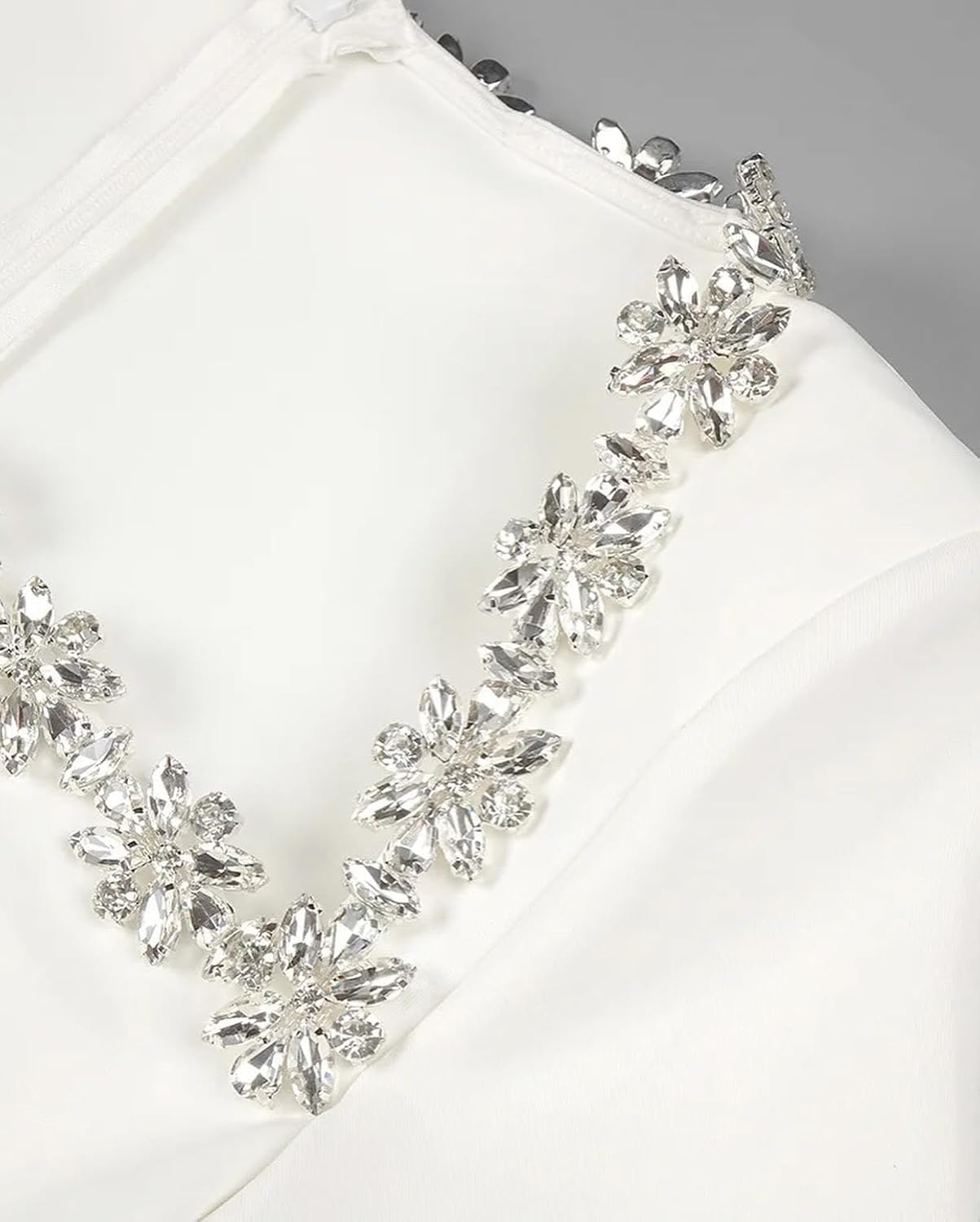 Long Sleeve Short Wedding Dress for Bride Beaded Square Neck Satin Mini Bridal Shower Dress with Pockets - Image 4