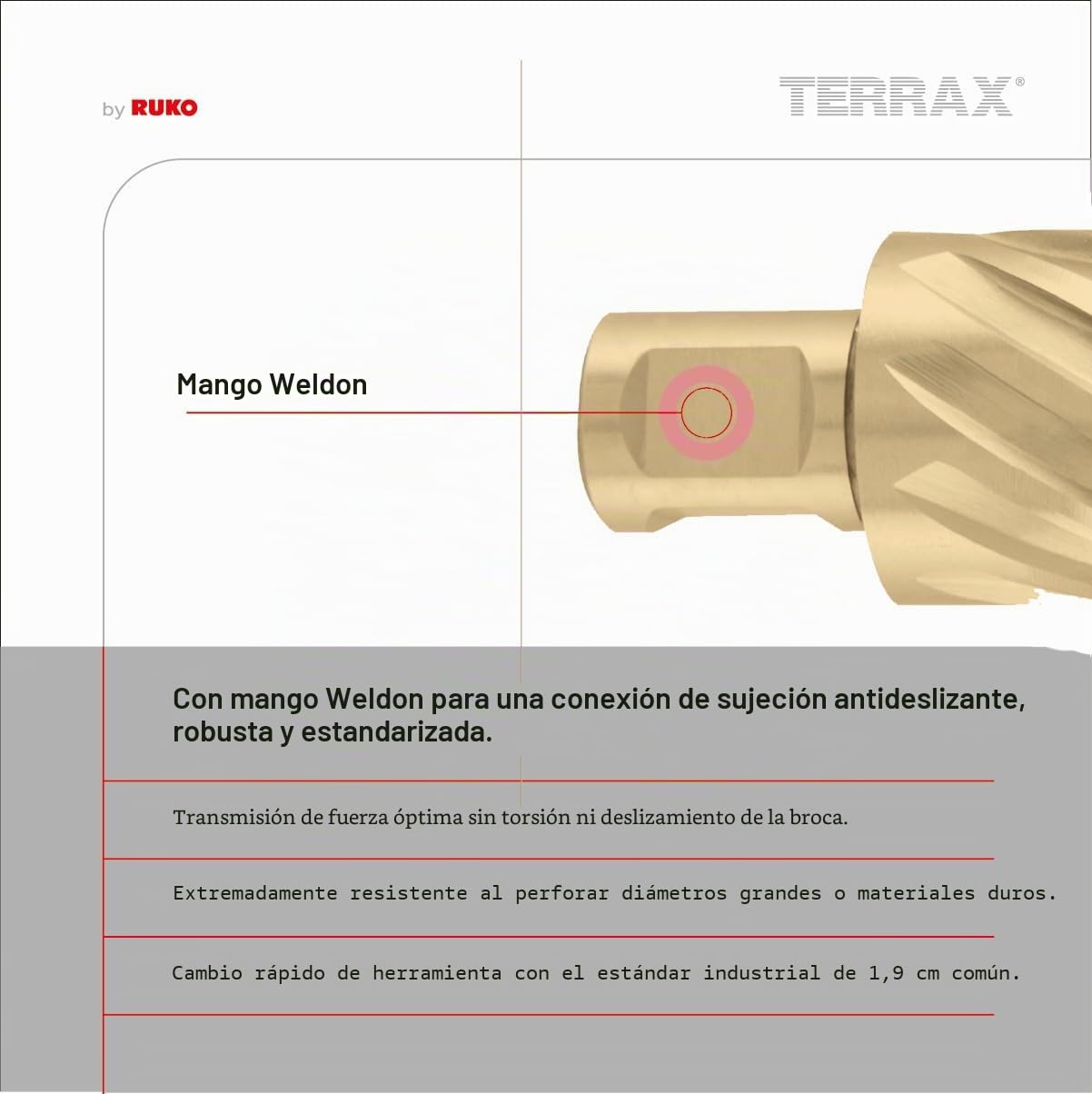 Terrax A108820T - Juego de brocas huecas (HSS-TiN, 12-22 mm, 7 piezas)