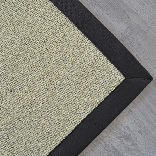 Decoweb Tapis Sisal Quintana Blanchi - Ganse Coton Noire - 160 x 230 cm