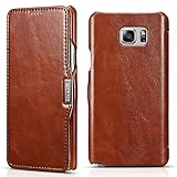 Samsung Galaxy Note 5 Leather Case, Icarercase Genuine Vintage Leather Wallet Case with Card Slot, Side Open in Ultra Slim Style, Flip Folio Cover with Magnetic snap for Samsung Note 5 (Brown)
