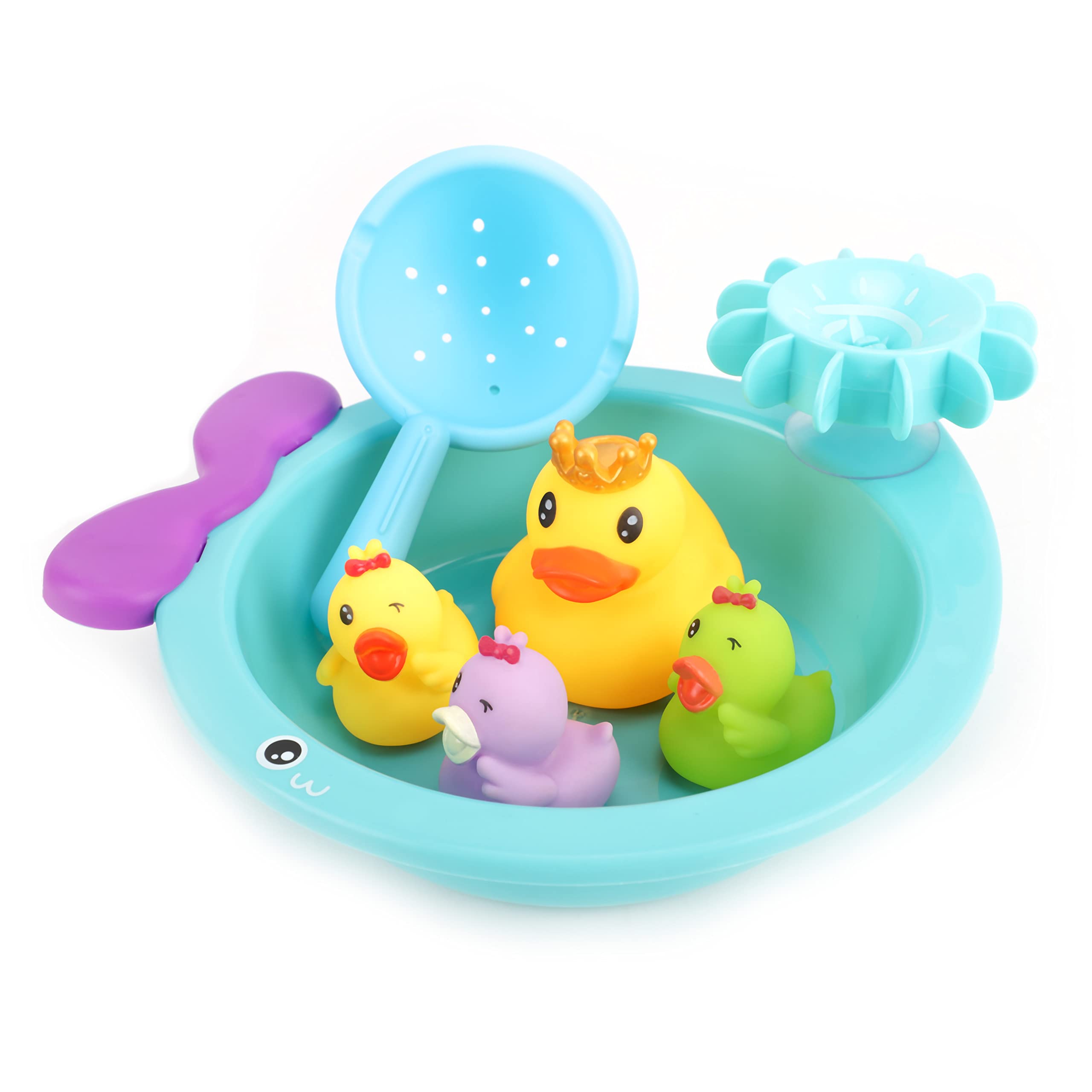 – Floating Duck Family Set – Assorted Mini Ducks with Boat and Sieve Soft and Squishy Vinyl Bath Toys for Toddlers – Colorful Baby Pool & Bathtub Water Toys- Multi Color