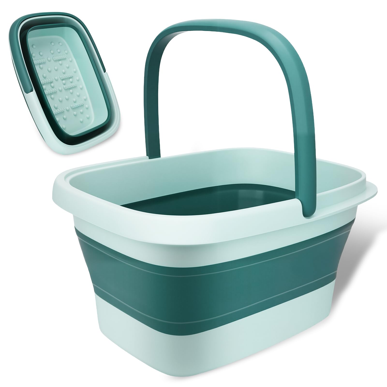 Pediluvio pieghevole per Pediluvio da 15L con Manico e Rulli massaggianti,Bacinella pieghevole,Vaschetta pedicure,Idromassaggio Plantare,Ergonomica,Leggera e Salvaspazio – Verde Chiaro