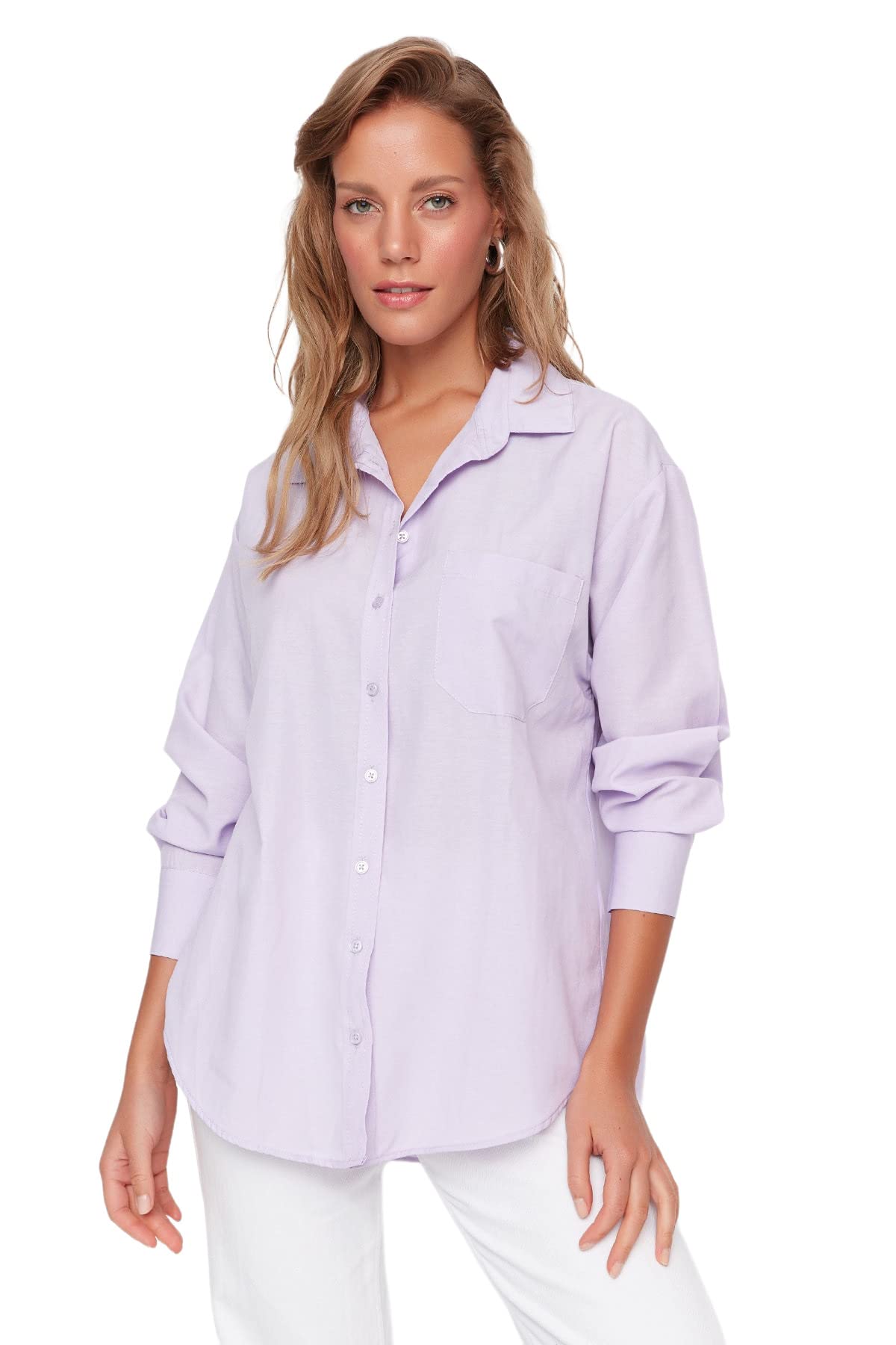 TrendyolWomen Basic Oversize Basic Shirt Collar Woven Shirt