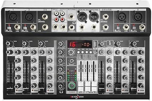 Mezclador de audio profesional, mezclador de interfaz de audio, mezclador de DJ, mezclador USB Bluetooth de 48 V, alimentación fantasma, placa de