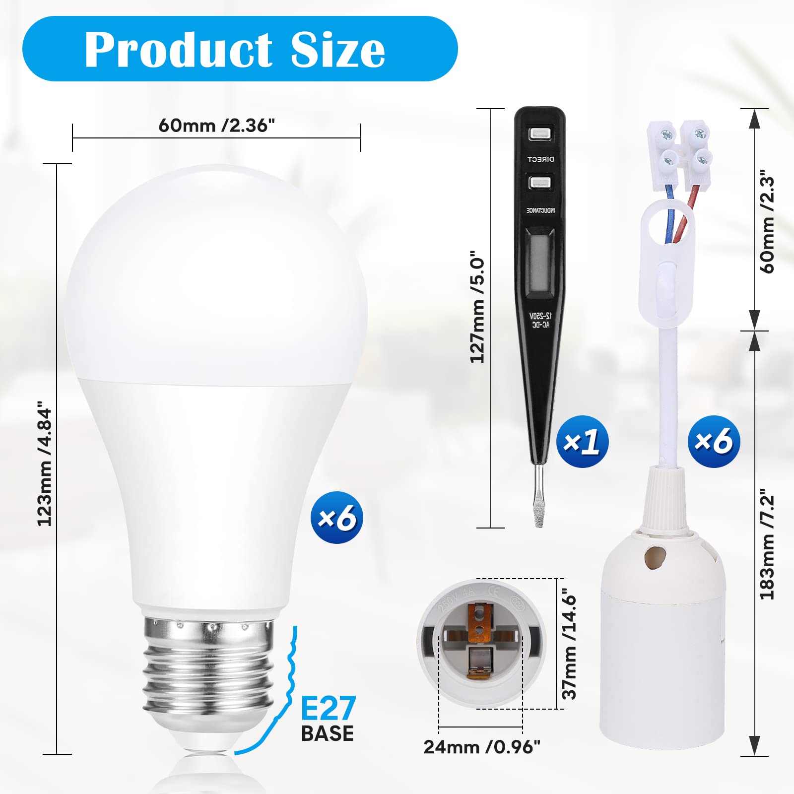 VEUWOLM Lot De 10 Douilles Lampe E27 Avec Testeur De Phase - Support Ampoule Suspension Avec Câble - Blanc