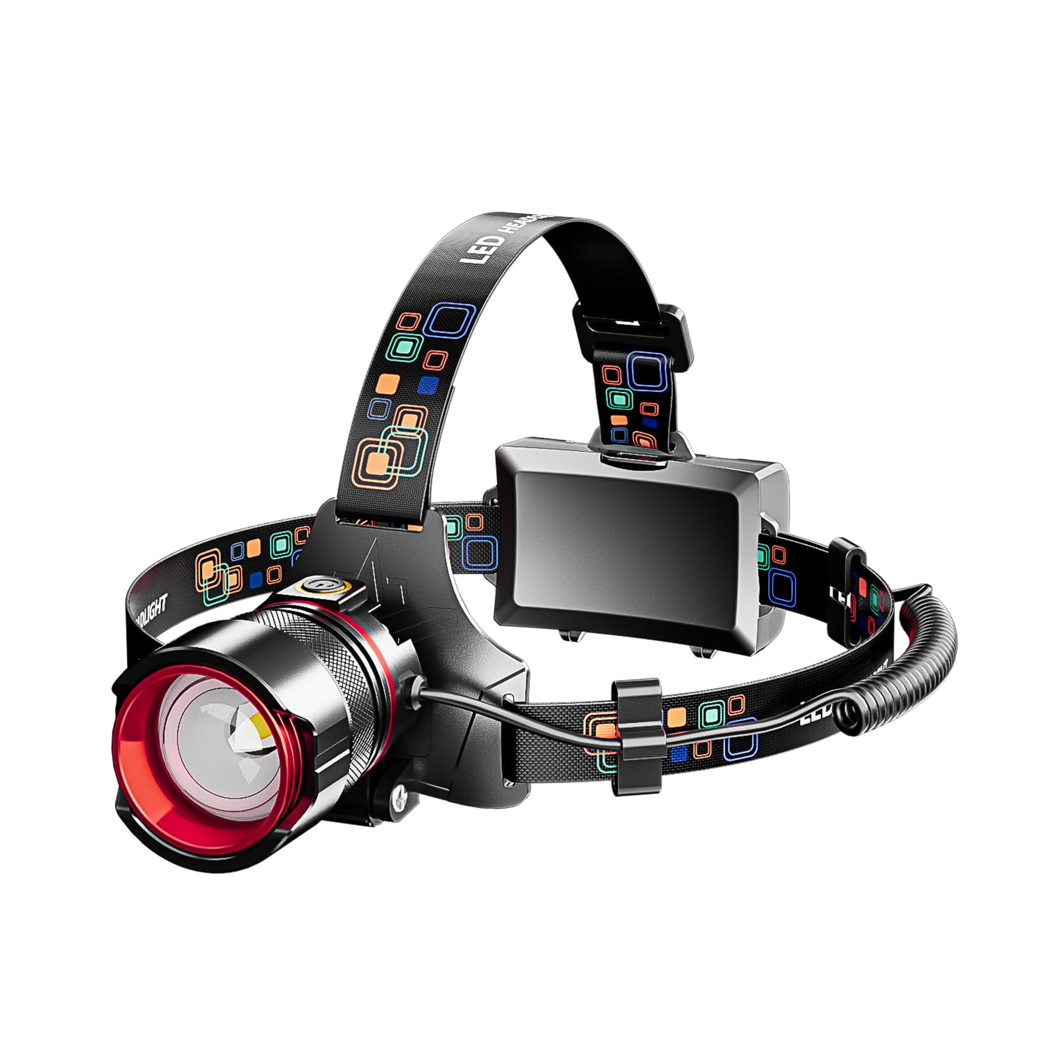 IMIGY Head Torch Rechargeable, 7800mAh Super Bright LED Headlamp with 9 Lighting Modes, Motion Sensor, Zoomable Beam, 125° Adjustable, Red & Blue Warning Light, Waterproof for Camping Hiking Running