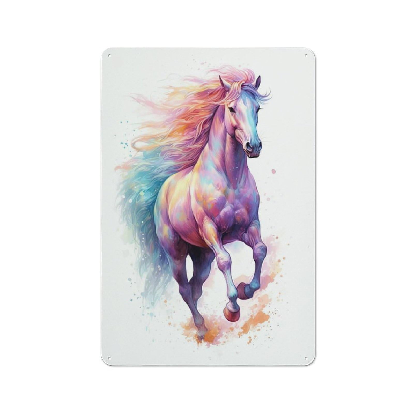 Junmoney Style-16 Loft Style Metal Wall Sign 30X20cm Featuring Cute Watercolor Horse, Studio Wall Art For Loft, Studio, Office Or Creative Room