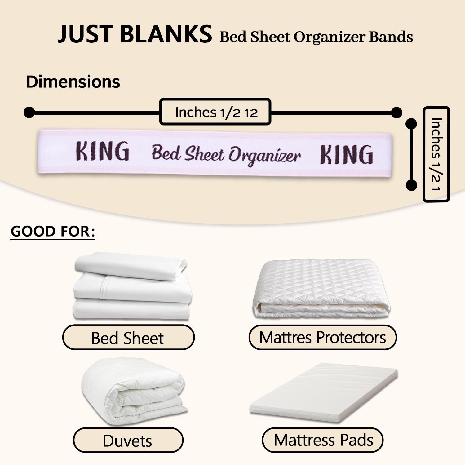 JustBlanks 8 Piece Bed Sheet Organizer Bands – Elastic Sheet Straps for Closet Organization – Sheet Storage Organizer for Linen Closet, Sheet Keepers Straps for Foldable Bedsheet (King)
