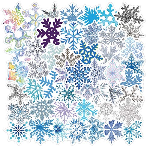 50PCS Snowflake Stickers for Christmas Decoration Cute Winter Snow Stickers for Water Bottles Laptop Window Luggage Snowboard Waterproof Vinyl Sticker for Adults