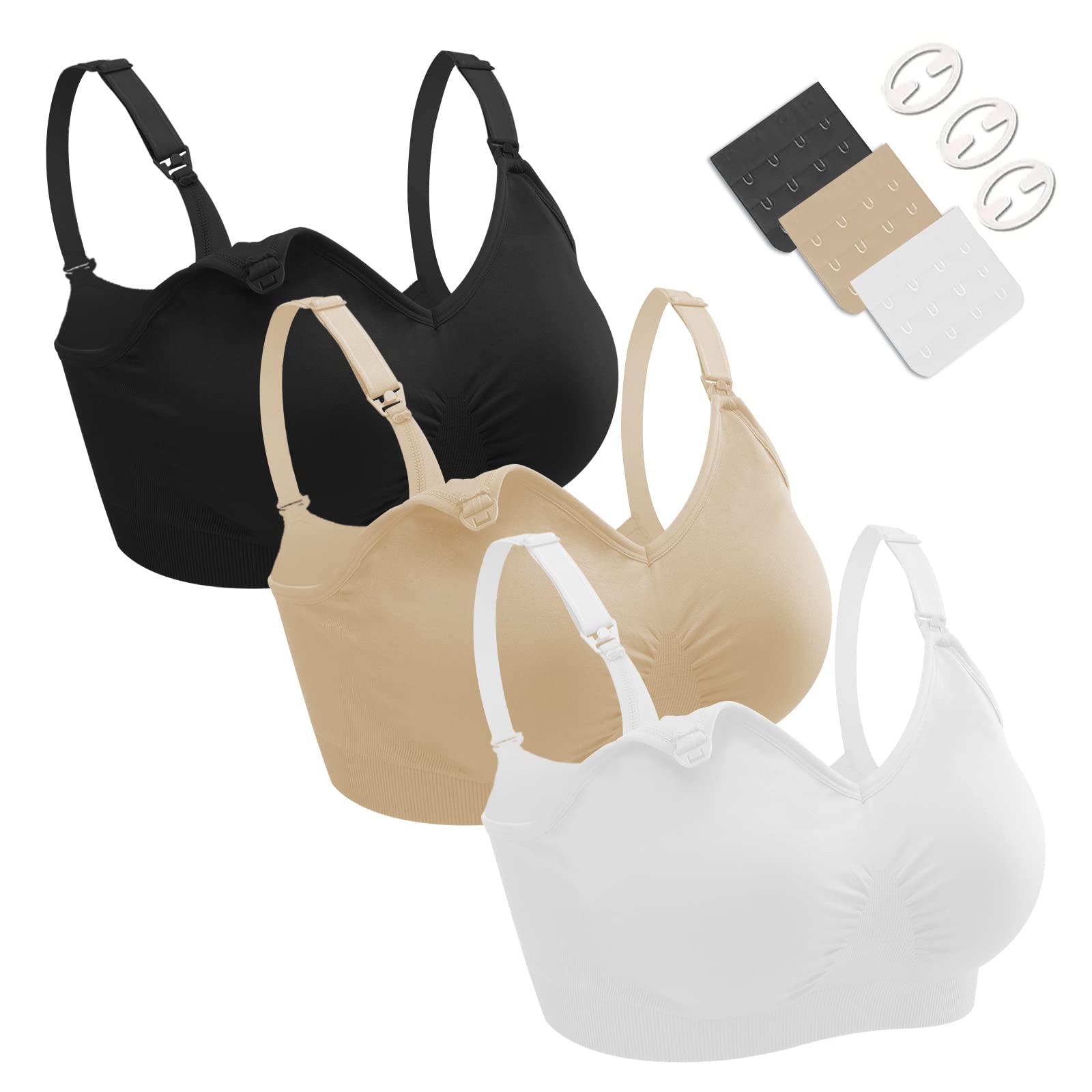 Soutien-Gorge d'allaitement 3PCS sans Couture Soutien Gorge Maternité sans Armature Bra de Grossesse avec Extra Extenseurs de Soutien-Gorge et Pinces pour Les Femmes