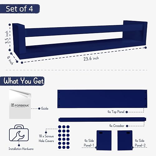Miniatura 61 de Forbena Estantería de pared de 24 pulgadas para dormitorio de niños, juego de 4, estantes flotantes blancos para libros de bebé, niños y niñas, 1.