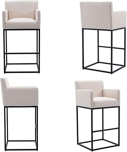 Miniatura 6 de Taburetes de bar modernos de altura de mostrador, taburetes de bar tapizados de tela de lino con respaldo, taburetes de isla de cocina de 30