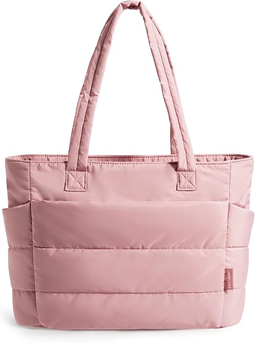 BAGSMART Tote Bag for Women, Lightweight Puffy Tote Bag with Compartments Quilted Shoulder Bag Handbag for Travel, Work, Gym
