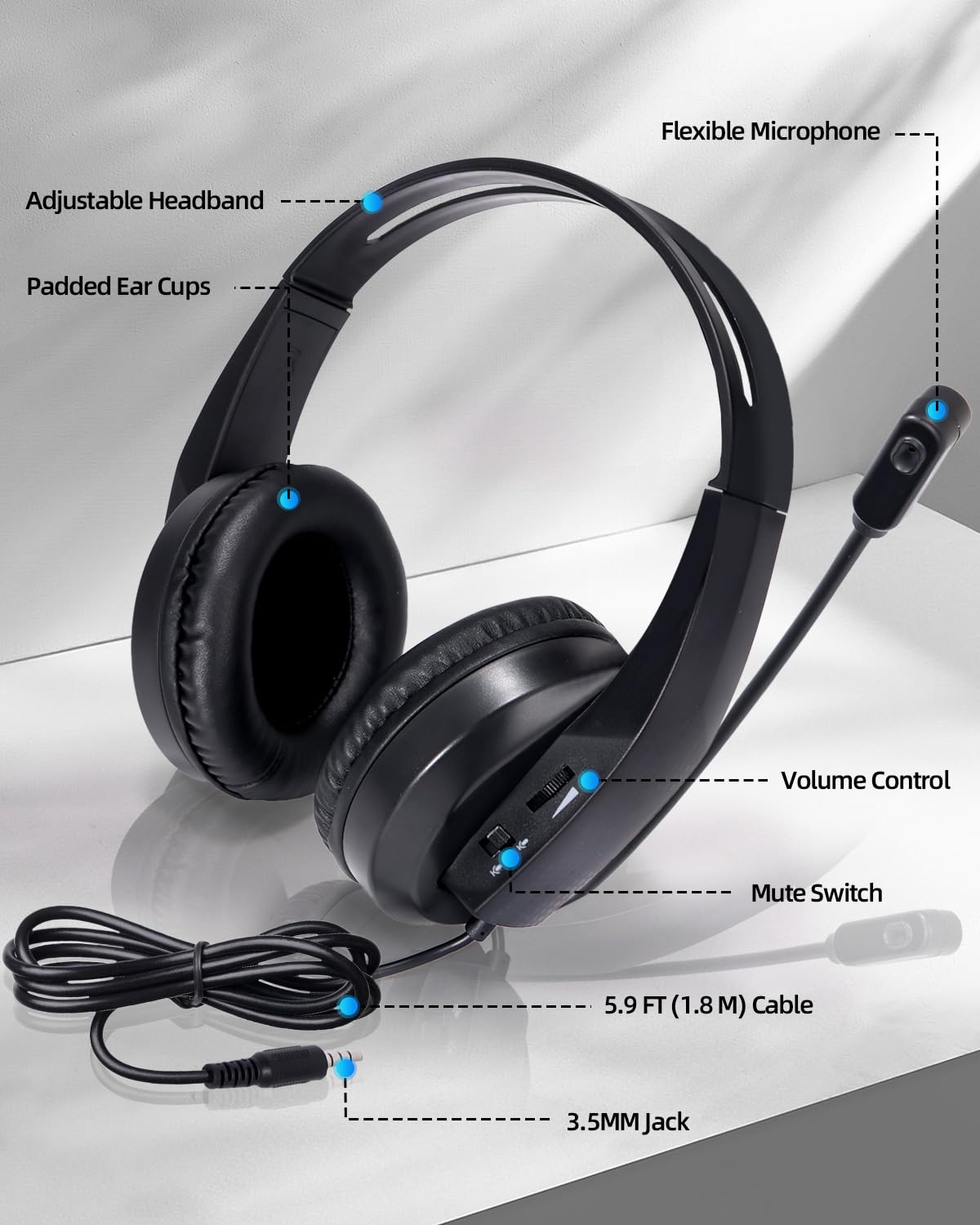 Auriculares con cable con micrófono para computadora portátil – Auriculares de computadora para niños, adolescentes y adultos con micrófono de cancelación de ruido y control de volumen 6