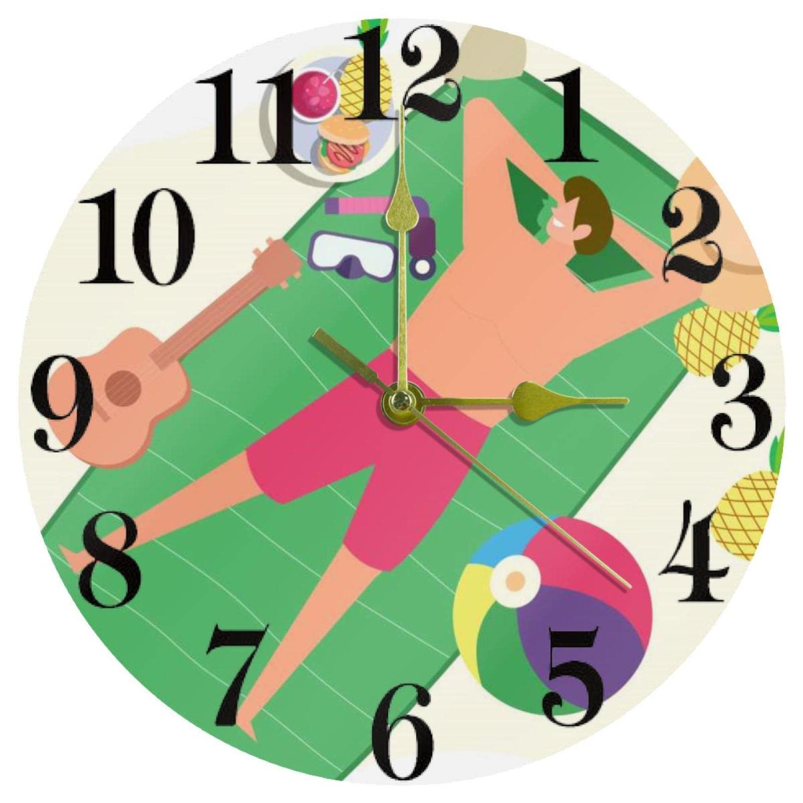 Horloge murale pour vacances d'été ronde et sans tic-tac parfaite pour la classe et le bureau