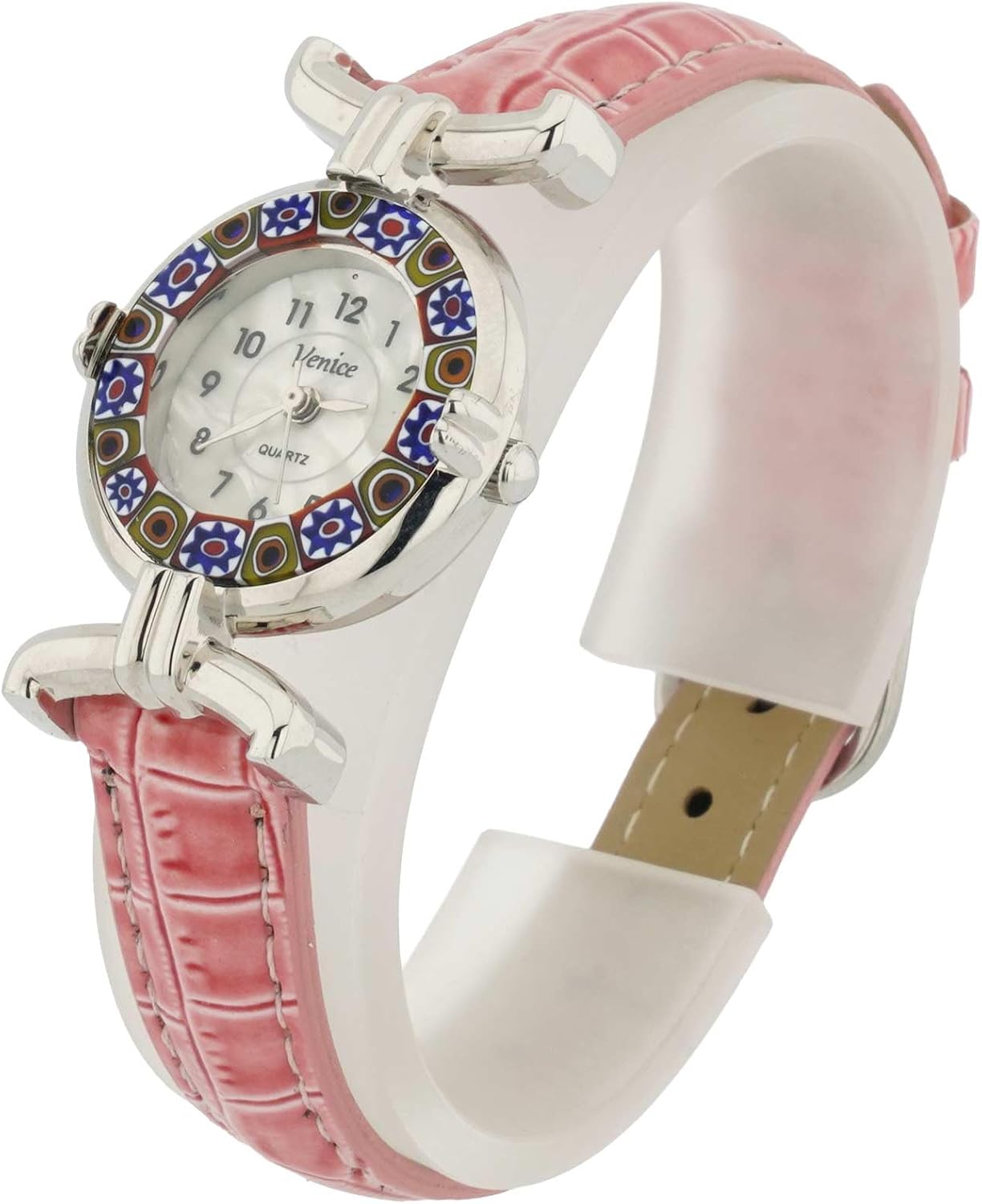 Glass Of Venice Murano Glass Millefiori Watch with Leather Band - Pink