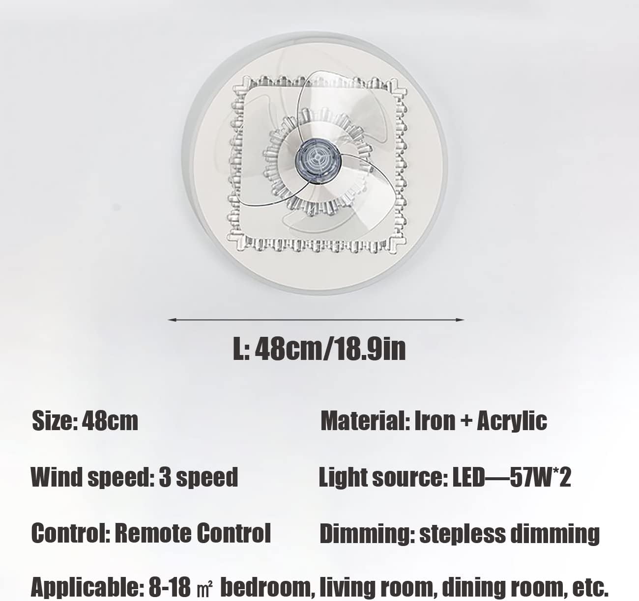 YUEGOO Bedroom Fans with Ceiling Lights 3 Speed Silent Fan with Remote Control Led Dimmable Ceiling Lights with Timer for Living Room Dining Room Fan Lighting