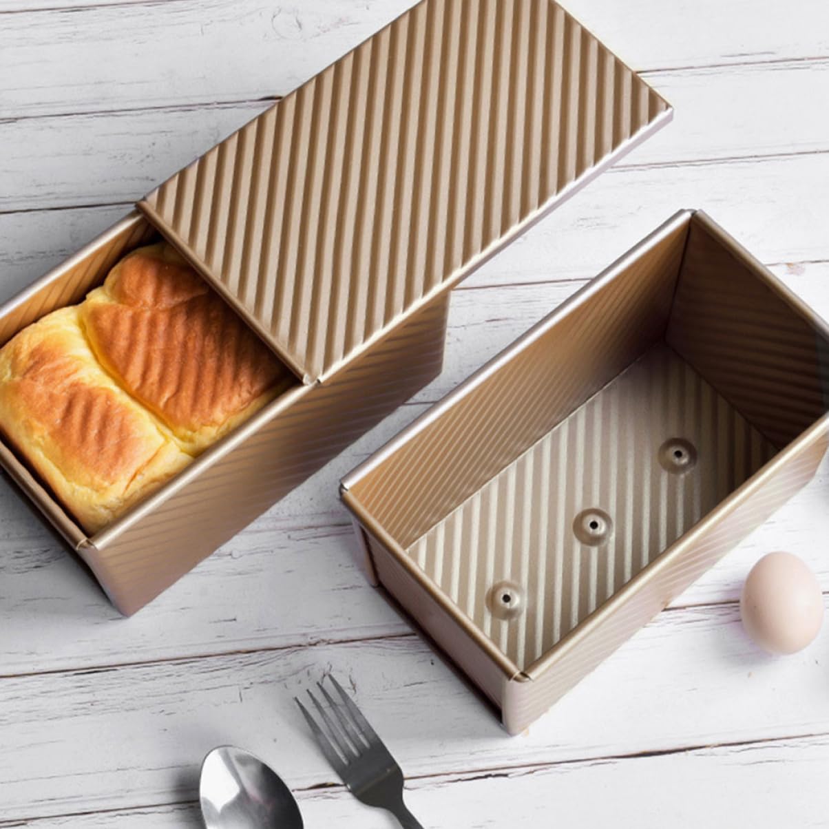 Alipis 2 Stück Toastbackform mit Deckel, 450g, Kohlenstoffstahl, Gold | Antihaft Beschichtung, Wiederverwendbar und Leicht zu Reinigen, für Küche und Heimbacken