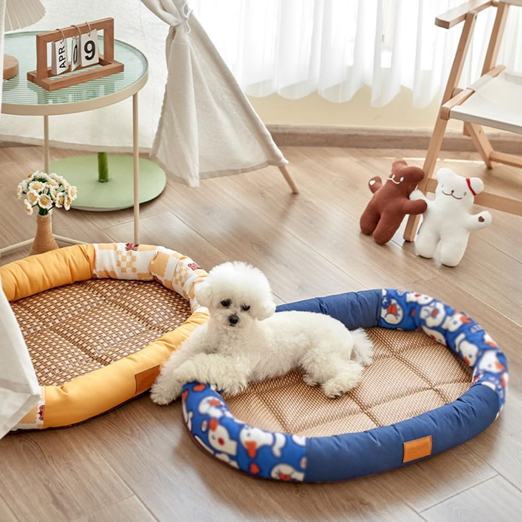 Dog Cooling Mat Mata lodowa dla zwierząt domowych, zmywalna i chłodna mata lodowa dla zwierząt rattanowa mata matowa, letnia tkana oddychająca mata do spania dla zwierząt domowych(A6,58cm*44cm)