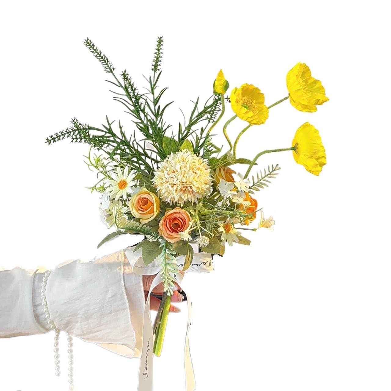 WLH Alexanders Artificial Fake Flowers Plants Silk Flower Arrangements Wedding Bouquets Decorations for Home Party Décor faux flower(Gelb)