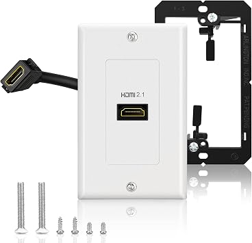 HDMI 2.1 Wall Plate, ELECTOP 8K HDMI Wall Outlet Pass Through with Low Voltage Metal Mounting Bracket, Supports 8K@60Hz and 4K@120Hz, 3D, HDR, 48 Gbps HDMI Box, Fits Home Theater Systems