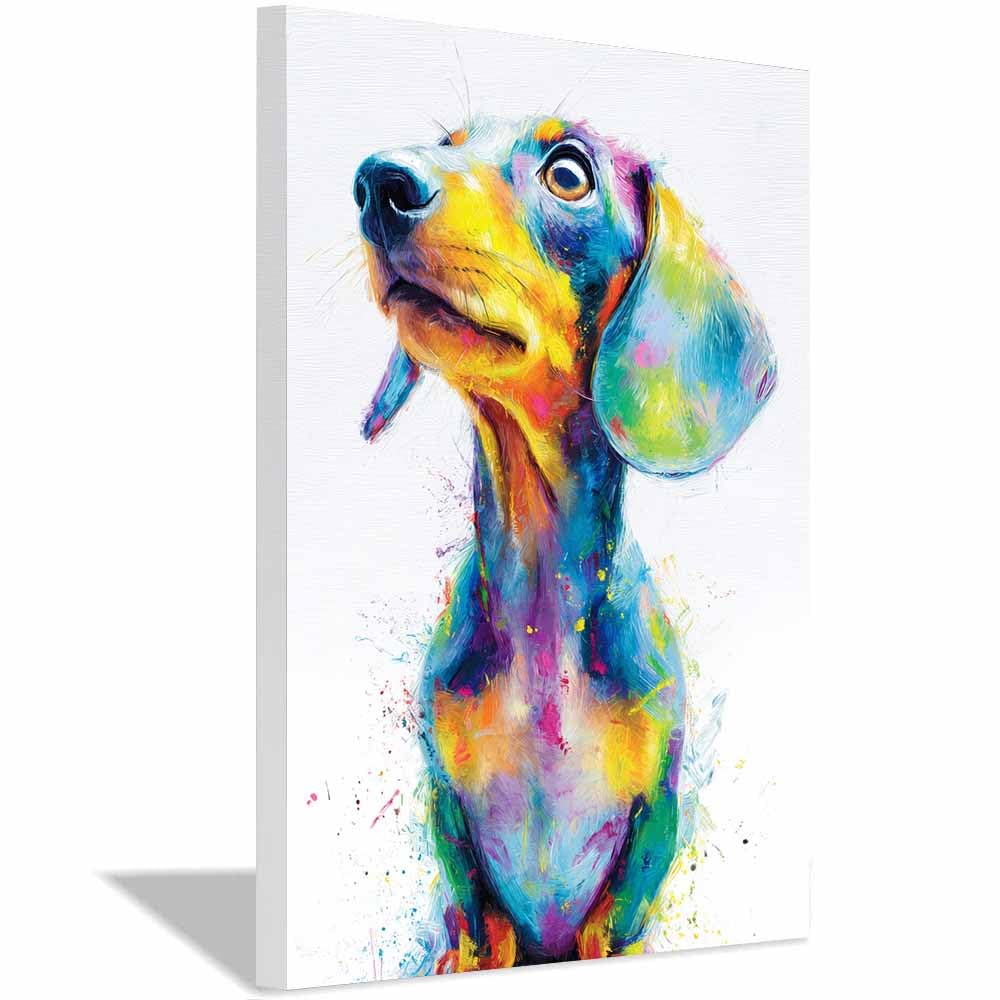 ZAMAEIU Canvas Print Wall Art Dachshund Painting Abstract Dog Animal Paintings, Suitable for living room, bedroom, for Kids Room Decoretc.(multicolored)-30x50cm Framed