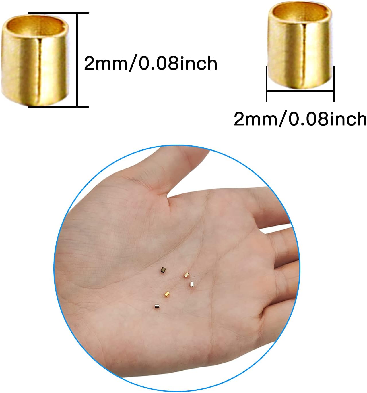 5000pcs Crimp Beads Spacer Beads Tiny Brass Tube Crimp Beads Stopper Beads Jewelry Crimp Beads Cord End Tube Caps for DIY Jewelry Making Supplies(5 Colors) - Image 3