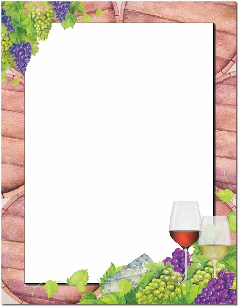 Wine Tasting 100 Pack - 8.5 x 11 Inch Printable Letterhead - Laser and Inkjet Printer Compatible