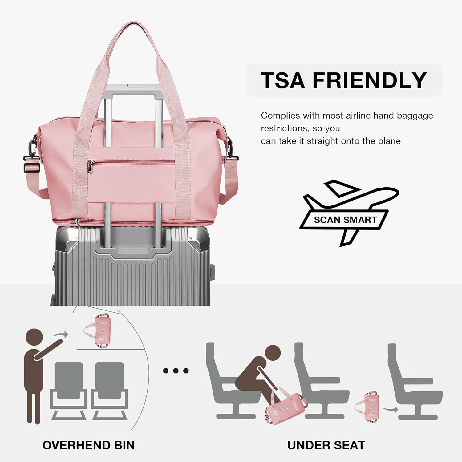 Travel Duffel Bag, Sports Tote Gym Bag, Shoulder Weekender Overnight Bag for Women - Image 4