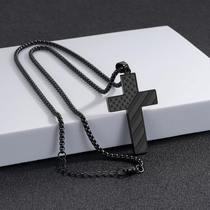 Valentines Gifts for Him, Cross Necklace for Men, Silver/Black Stainless Steel Mens Layered Cuban Link Chain Cross Pendant Necklaces, Simple Christian Religious Gifts for Him - Image 5