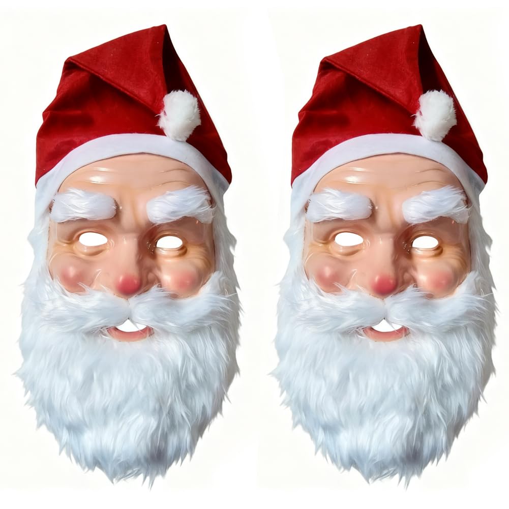 Vexthorion Santa Claus Mask, Santa Claus Cosplay Mask 2pcs with Red Hat