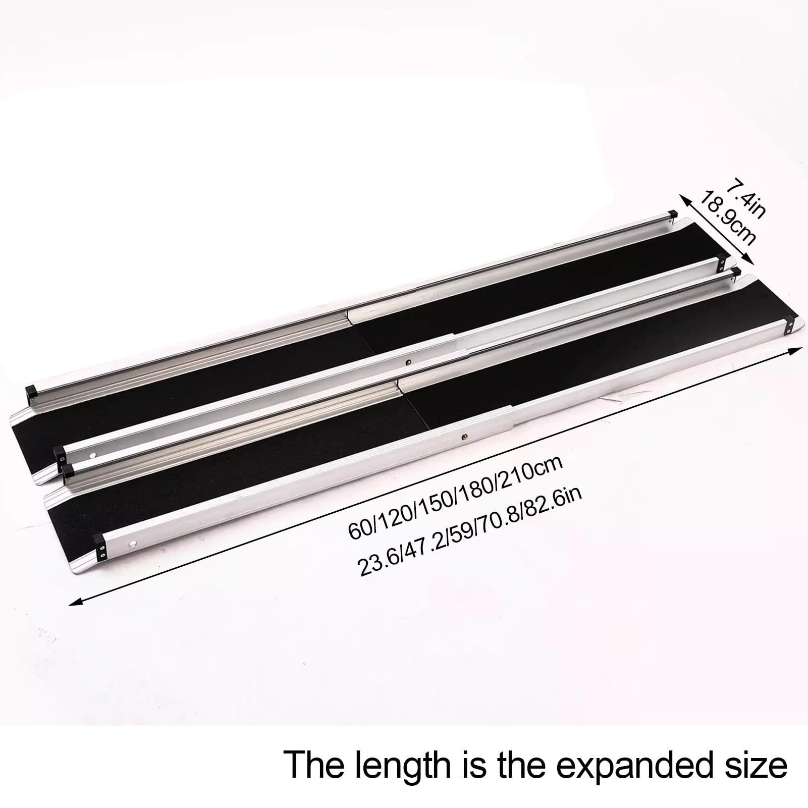 Rampa de umbral, rampas portátiles de Aluminio para sillas de Ruedas, sección telescópica Ajustable Antideslizante, rampas para discapacitados (Color: Negro, 2 Piezas, tamaño: 47.2 x 7.5 in)