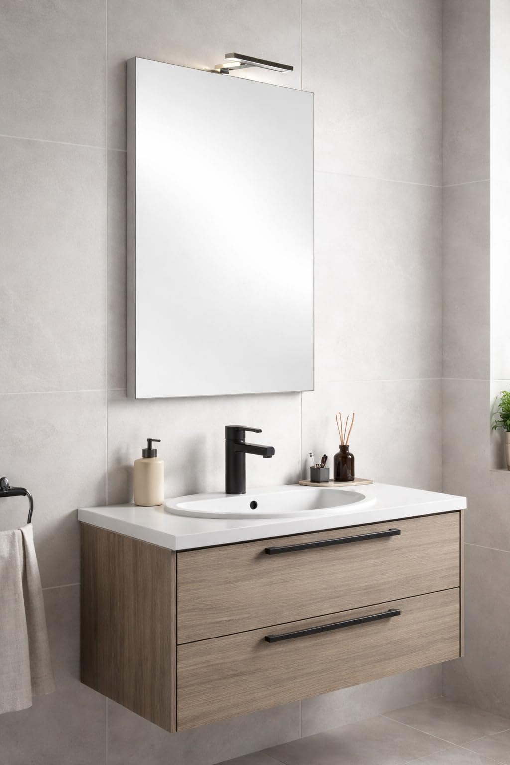 eacommerce Specchio Bagno LED con Lampada Integrata, Doppio Telaio in PVC e Alluminio, Installazione Verticale e Orizzontale, Luce Naturale a Risparmio Energetico, Design Moderno (50x70 cm)