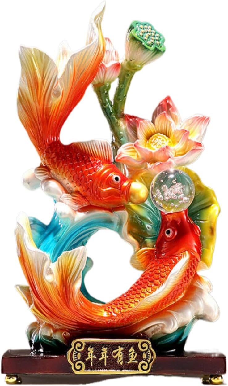 年年有鱼招财摆件 Feng Shui Figurine Home Office Decor Chinese Gifts 创意新中式工艺品树脂客厅玄关酒柜装饰桌面 8788