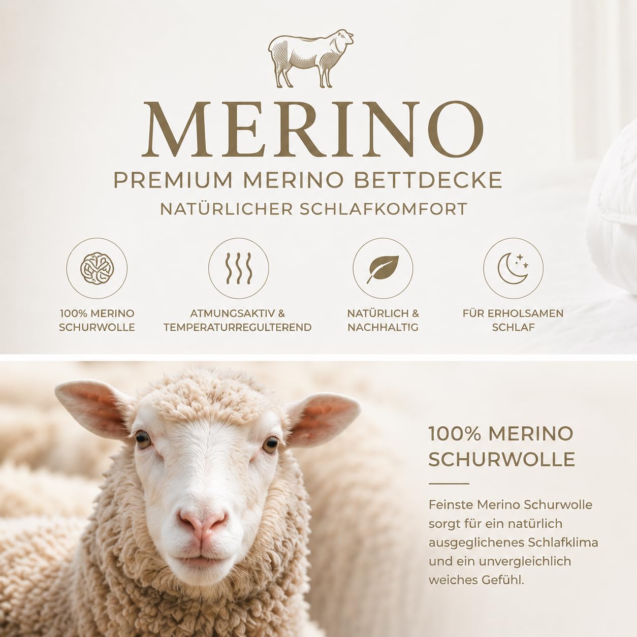 Verdone Merino Ganzjahresbettdecke 180 x 200 cm - 100% Merinowolle - Bettdecke für das ganze Jahr - Baumwoll-Satin Bezug - temperaturausgleichend, atmungsaktiv - Premium Steppdecke