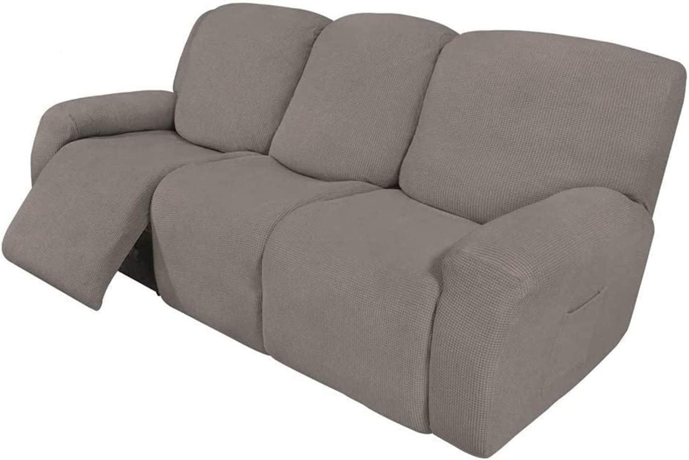 Stretch Recliner Sofa Cover 8-Pieces Recliner Chair Cover Soft Spandex Recliner Slipcover 3 Cushion Reclining Couch Cover Furniture Protector with Elastic Bottom for Living Room (Color : Taupe)