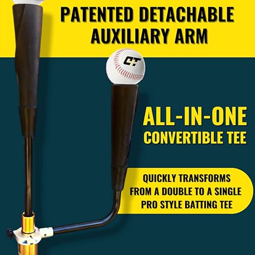 Miniatura 3 de CT4 Doble TEE de entrenamiento doble para béisbolsoftbol con brazo giratorio desmontable de 360, cubiertas de goma de neopreno de grado industrial,