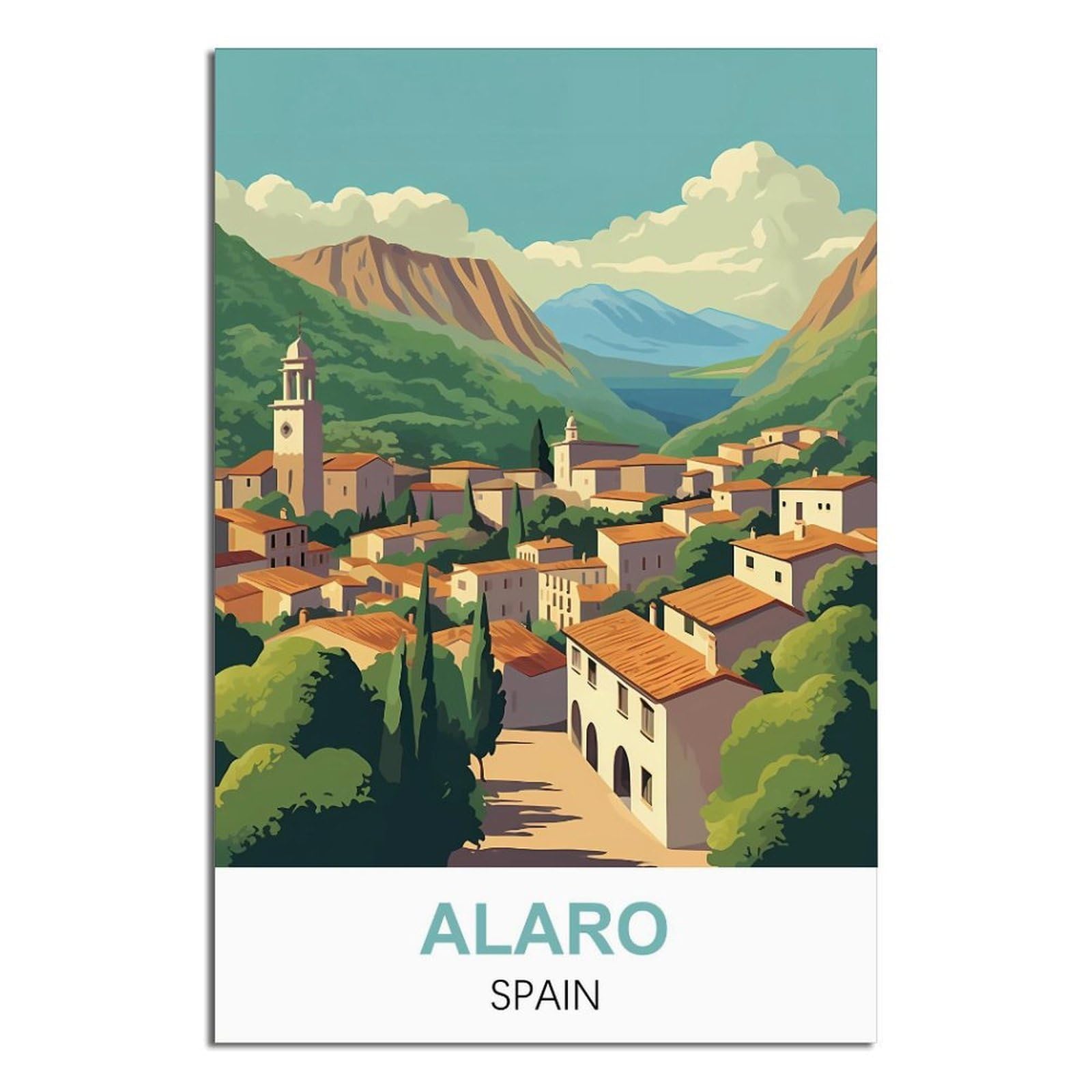 Ipuzou Unframe-Style Alaro Spain Vintage Travel Poster 12X18inch(30X45cm) Canvas Wall Decor, Wall Art Posters Prints Paintings Pictures For Living Room
