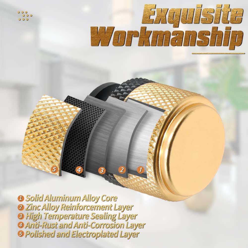 25pcs Knurled Cabinet Knobs, Kitchen Drawer Pulls Decorative Knobs for cabinets and Drawers, Knurled Cabinet Hardware - Black & Gold